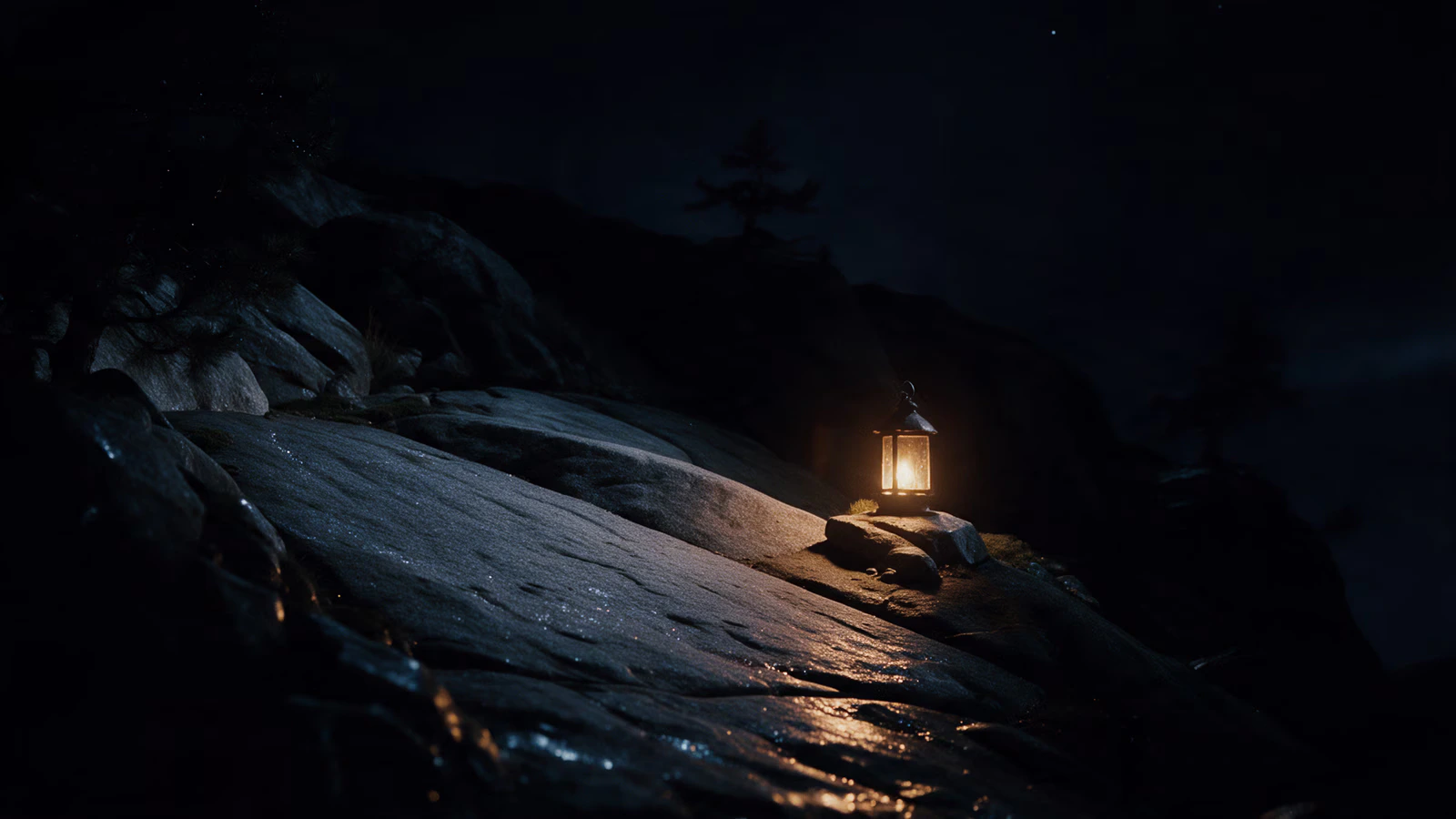 A smooth granite ramp with no steps, a lantern at its edge lighting the way.